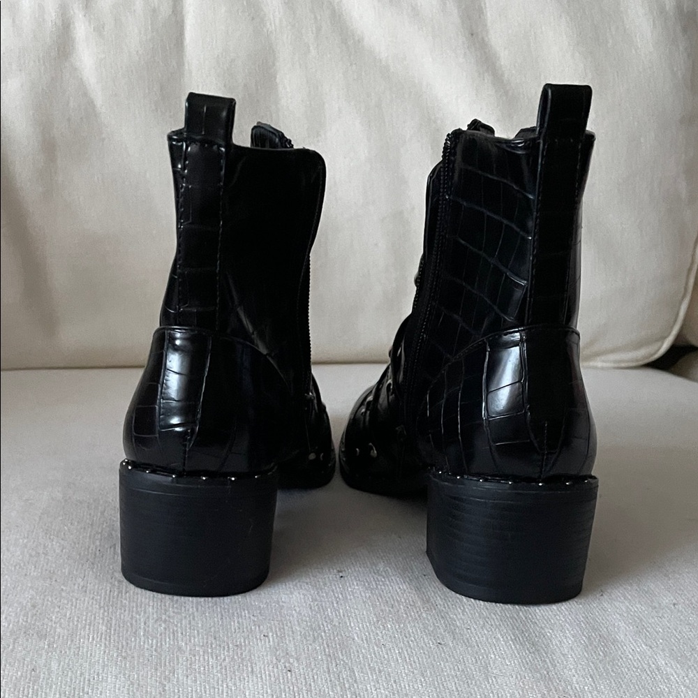 Catherine Malandrino Black Croc-Embossed Buckle Boots - Picture 3 of 6